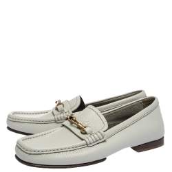 Saint Laurent Paris Off-white Leather Hook Detail Loafers Size 41