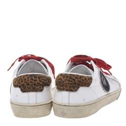 مملوكة مسبقًا حذاء رياضي سان لوران باريس منخفض من الأعلي رقعة ألماس أس أل/37 كورت كلاسيك سويدي وجلد أبيض مقاس 41