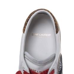 مملوكة مسبقًا حذاء رياضي سان لوران باريس منخفض من الأعلي رقعة ألماس أس أل/37 كورت كلاسيك سويدي وجلد أبيض مقاس 41