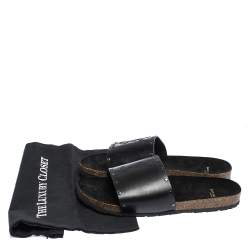 Saint Laurent Black Leather Jimmy Slide Sandals Size 41