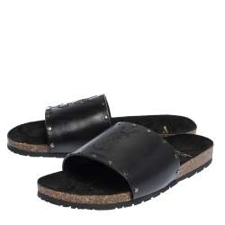 Saint Laurent Black Leather Jimmy Slide Sandals Size 41