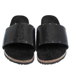 Saint Laurent Black Leather Jimmy Slide Sandals Size 41