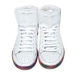 مملوكة مسبقًا Saint Laurent Paris White Leather Court Classic SL/10H High Top Sneakers Size 40