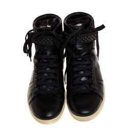 Saint Laurent Black Leather Studded High Top Sneakers Size 42