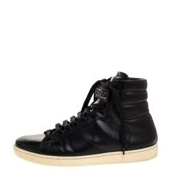 Saint Laurent Black Leather Studded High Top Sneakers Size 42