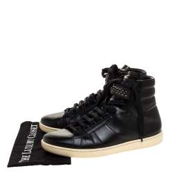 Saint Laurent Black Leather Studded High Top Sneakers Size 42