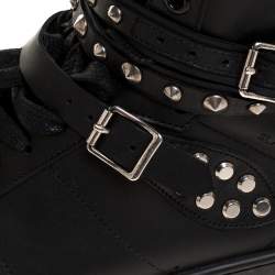 Saint Laurent Paris Black Leather Studded High Top Sneakers Size 44