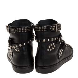 Saint Laurent Paris Black Leather Studded High Top Sneakers Size 44