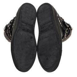 Saint Laurent Paris Black Leather Studded High Top Sneakers Size 44