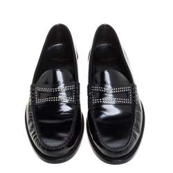 Saint Laurent Black Patent Leather Studded Penny Loafers Size 42