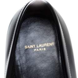 Saint Laurent Black Patent Leather Studded Penny Loafers Size 42