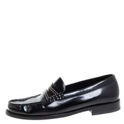 Saint Laurent Black Patent Leather Studded Penny Loafers Size 42