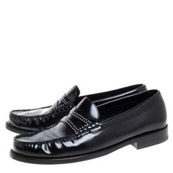 Saint Laurent Black Patent Leather Studded Penny Loafers Size 42