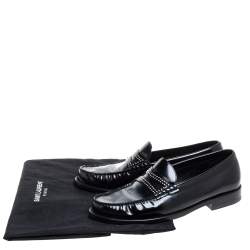 Saint Laurent Black Patent Leather Studded Penny Loafers Size 42