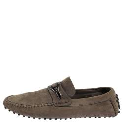 Pre Owned Saint Laurent Paris Tan Green Suede Loafers Size 41