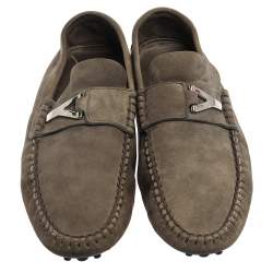 Pre Owned Saint Laurent Paris Tan Green Suede Loafers Size 41