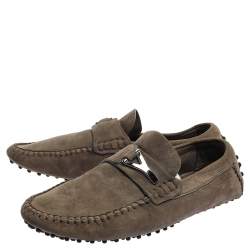 Pre Owned Saint Laurent Paris Tan Green Suede Loafers Size 41