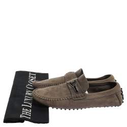 Pre Owned Saint Laurent Paris Tan Green Suede Loafers Size 41