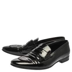 Saint Laurent Paris Black Patent Leather Slip On Loafers Size 44