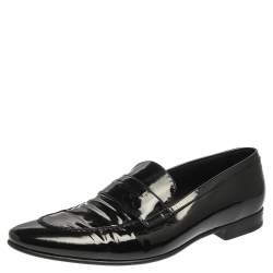 Saint Laurent Paris Black Patent Leather Slip On Loafers Size 44