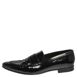 Saint Laurent Paris Black Patent Leather Slip On Loafers Size 44