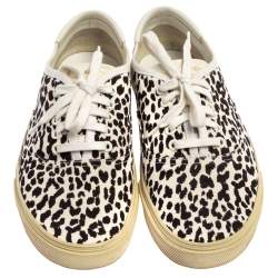 Saint Laurent White/Black Leopard Print Canvas Venice Low Top Sneakers Size 43