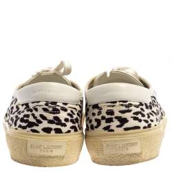 Saint Laurent White/Black Leopard Print Canvas Venice Low Top Sneakers Size 43