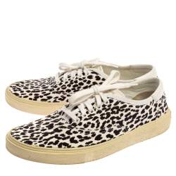 Saint Laurent White/Black Leopard Print Canvas Venice Low Top Sneakers Size 43