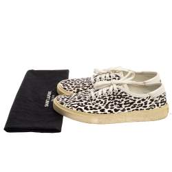 Saint Laurent White/Black Leopard Print Canvas Venice Low Top Sneakers Size 43