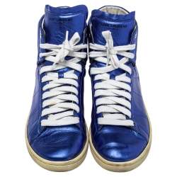 Pre Owned Saint Laurent Metallic Blue Classic Court High Top Sneakers Size 38