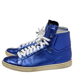 Pre Owned Saint Laurent Metallic Blue Classic Court High Top Sneakers Size 38