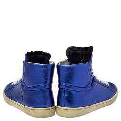 Pre Owned Saint Laurent Metallic Blue Classic Court High Top Sneakers Size 38