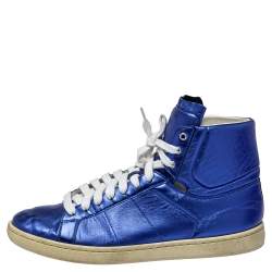 Pre Owned Saint Laurent Metallic Blue Classic Court High Top Sneakers Size 38
