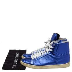 Pre Owned Saint Laurent Metallic Blue Classic Court High Top Sneakers Size 38
