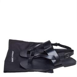 Pre Owned Saint Laurent Black Leather Culver Flat Sandals Size 43