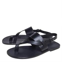 Pre Owned Saint Laurent Black Leather Culver Flat Sandals Size 43