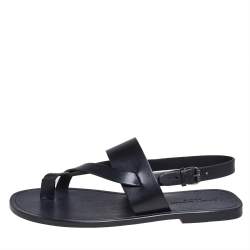 Pre Owned Saint Laurent Black Leather Culver Flat Sandals Size 43