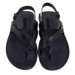 Pre Owned Saint Laurent Black Leather Culver Flat Sandals Size 43