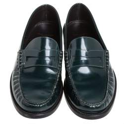 Saint Laurent Green Leather Penny Slip On Loafers Size 42