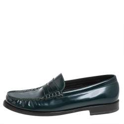 Saint Laurent Green Leather Penny Slip On Loafers Size 42