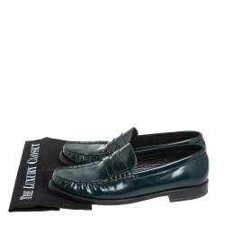 Saint Laurent Green Leather Penny Slip On Loafers Size 42