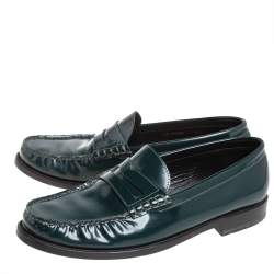 Saint Laurent Green Leather Penny Slip On Loafers Size 42