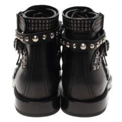 Saint Laurent Black Leather Studded Boots Size 39