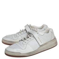 Pre Owned حذاء رياضي سان لوران منخفض من أعلى أس أل24 جلد مخرم أبيض مقاس 46