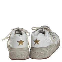 Pre Owned حذاء رياضي سان لوران منخفض من أعلى أس أل24 جلد مخرم أبيض مقاس 46