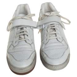 Pre Owned حذاء رياضي سان لوران منخفض من أعلى أس أل24 جلد مخرم أبيض مقاس 46