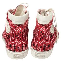 Saint Laurent Red/White Bandana Print Fabric And Leather Bedford High Top Sneakers Size 45