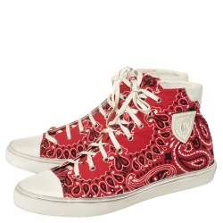 Saint Laurent Red/White Bandana Print Fabric And Leather Bedford High Top Sneakers Size 45