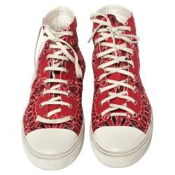 Saint Laurent Red/White Bandana Print Fabric And Leather Bedford High Top Sneakers Size 45