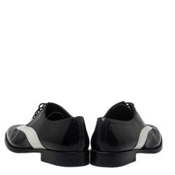 Pre Owned Saint Laurent Black/White Patent Leather Oxfords Size 37.5